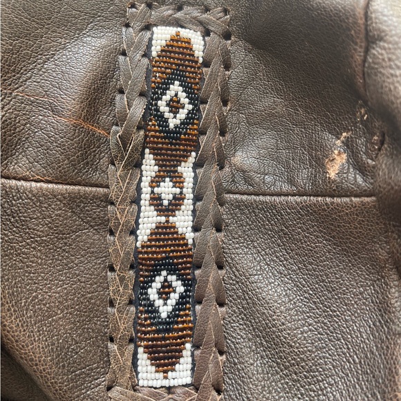 Vtg. Men's Leather Gallery Western Native Boho Lace-up Jacket Brown Beaded Rare - Picture 15 of 15